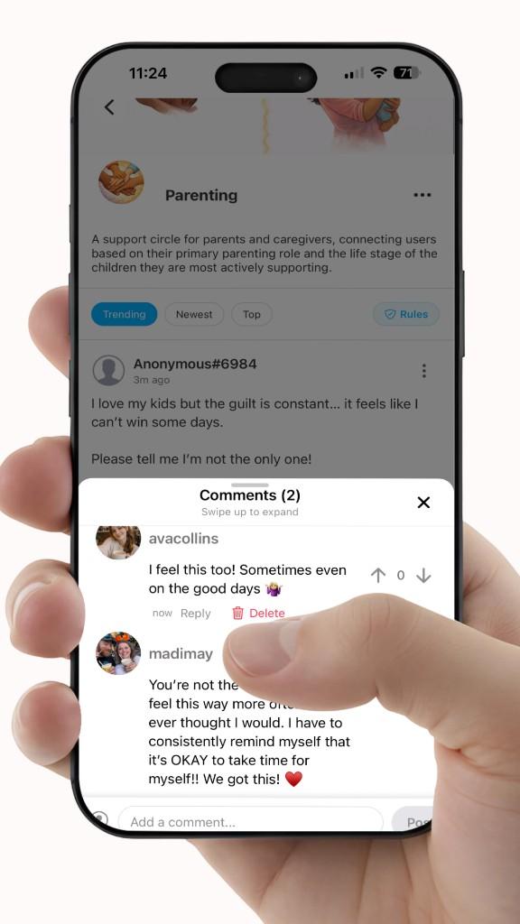 Venn feed view showing calmer, conversation-first community interactions.