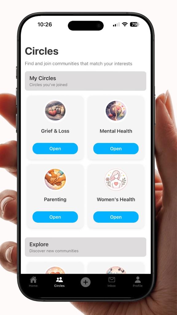 Venn circles home screen preview shown on a phone mockup.
