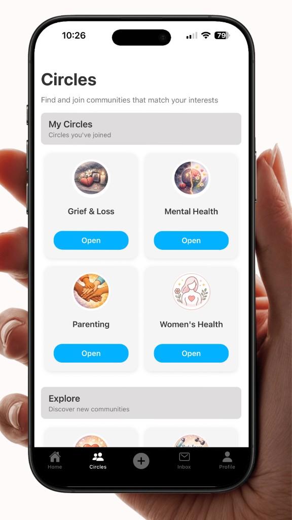 Venn circles screen showing joined communities.